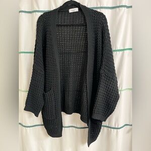 Black Chunky Knit Open-Front Cardigan